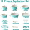 imageSENSARTE 17 Piece Pots and Pans Set Nonstick Detachable Handle Cookware Set Induction Kitchen Cookware Set with Removable Handle Healthy Non Stick for RV Dishwasher  Oven Safe PFOA Free WhiteTurquoise