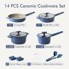 imageSENSARTE Ceramic Cookware Set Nontoxic 14 Pcs Nonstick Pots and Pans Set Dishwasher Safe Induction Cookware Healthy Kitchen Cooking Set PFOAPFASPTFE FreeVelvet Blue