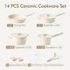 imageSENSARTE Ceramic Cookware Set Nontoxic 14 Pcs Nonstick Pots and Pans Set Dishwasher Safe Induction Cookware Healthy Kitchen Cooking Set wDiecast Lids PFOAPFASPTFE FreeCeramic White