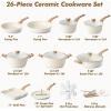 imageSENSARTE Ceramic Cookware Sets Pots and Pans Set Non stick Non toxic Healthy Induction Cookware 26 Pcs Nonstick Kitchen Cooking Set wFrying Pans Set Saucepans SetCeramic White