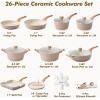 imageSENSARTE Ceramic Cookware Sets Pots and Pans Set Non stick Non toxic Healthy Induction Cookware 26 Pcs Nonstick Kitchen Cooking Set wFrying Pans Set Saucepans SetCeramic Taupe