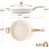 imageSENSARTE Ceramic Nonstick Frying Pan Skillet with Lid 8inch Non Stick Pan Omelet Pans Nontoxic Healthy Kitchen Cooking Chefs Pan Free of Intentionally Added PFASPTFE Induction Compatible TaupeCeramic White