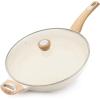 imageSENSARTE Ceramic Nonstick Frying Pan Skillet with Lid 8inch Non Stick Pan Omelet Pans Nontoxic Healthy Kitchen Cooking Chefs Pan Free of Intentionally Added PFASPTFE Induction Compatible TaupeCeramic White
