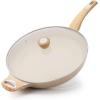 imageSENSARTE Ceramic Nonstick Frying Pan Skillet with Lid 8inch Non Stick Pan Omelet Pans Nontoxic Healthy Kitchen Cooking Chefs Pan Free of Intentionally Added PFASPTFE Induction Compatible TaupeCeramic Taupe