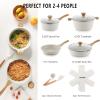 imageSENSARTE Nonstick Ceramic Cookware Set 13Piece Healthy Pots and Pans Set Nontoxic Kitchen Cooking Set with StayCool Handles Silicone Tools and Pot Protectors PFAS and PFOA FreeWhite