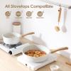 imageSENSARTE Nonstick Cookware Set 16Piece Healthy Pots and Pans Set Nonstick Kitchen Cooking Set with StayCool Handles Silicone Utensils and Pot Protectors PFOA FreeCeramic White