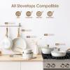 imageSENSARTE Nonstick Cookware Set 16Piece Healthy Pots and Pans Set Nonstick Kitchen Cooking Set with StayCool Handles Silicone Utensils and Pot Protectors PFOA FreeCeramic White