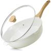 imageSENSARTE Nonstick Skillet Deep Frying Pan 101112inch Saute Pan with Lid Staycool Handle Healthy Stone Cookware Cooking Pan Induction Compatible 10Inch35QTWhite Ceramic
