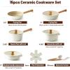 imageSENSARTE Pots and Pans Set Nonstick Cookware Set Kitchen Cooking Set Nonstick Dishwasher ampamp Oven Safe Induction Compatible Free of Intentionally Added PFOAPFOS 13pcs BlackCream Ceramic