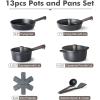 imageSENSARTE Pots and Pans Set Nonstick Cookware Set Kitchen Cooking Set Nonstick Dishwasher ampamp Oven Safe Induction Compatible Free of Intentionally Added PFOAPFOS 13pcs BlackNight Black