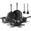 imageSENSARTE Pots and Pans Set Nonstick Cookware Set Kitchen Cooking Set Nonstick Dishwasher ampamp Oven Safe Induction Compatible Free of Intentionally Added PFOAPFOS 13pcs BlackNight Black