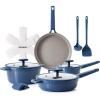 imageSENSARTE Ceramic Cookware Set Nontoxic 14 Pcs Nonstick Pots and Pans Set Dishwasher Safe Induction Cookware Healthy Kitchen Cooking Set PFOAPFASPTFE FreeVelvet Blue