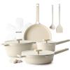 imageSENSARTE Ceramic Cookware Set Nontoxic 14 Pcs Nonstick Pots and Pans Set Dishwasher Safe Induction Cookware Healthy Kitchen Cooking Set wDiecast Lids PFOAPFASPTFE FreeCeramic White