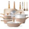imageSENSARTE Ceramic Cookware Sets Pots and Pans Set Nonstick 20Piece Induction Cookware Nontoxic Healthy Non Stick Kitchen Cooking Set with StayCool Handles PFAS PTFE PFOA PFOS FreeCeramic Taupe