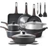 imageSENSARTE Ceramic Cookware Sets Pots and Pans Set Nonstick 20Piece Induction Cookware Nontoxic Healthy Non Stick Kitchen Cooking Set with StayCool Handles PFAS PTFE PFOA PFOS FreeClassic Black