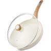 imageSENSARTE Ceramic Nonstick Frying Pan Skillet with Lid 8inch Non Stick Pan Omelet Pans Nontoxic Healthy Kitchen Cooking Chefs Pan Free of Intentionally Added PFASPTFE Induction Compatible TaupeCeramic White