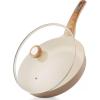 imageSENSARTE Ceramic Nonstick Frying Pan Skillet with Lid 8inch Non Stick Pan Omelet Pans Nontoxic Healthy Kitchen Cooking Chefs Pan Free of Intentionally Added PFASPTFE Induction Compatible TaupeCeramic Taupe
