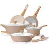 imageSENSARTE Nonstick Ceramic Cookware Set 14Piece Healthy Pots and Pans Set Nontoxic Kitchen Cooking Set Taupe