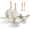 imageSENSARTE Nonstick Cookware Set 16Piece Healthy Pots and Pans Set Nonstick Kitchen Cooking Set with StayCool Handles Silicone Utensils and Pot Protectors PFOA FreeCeramic White