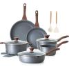 imageSENSARTE Nonstick Cookware Set 16Piece Healthy Pots and Pans Set Nonstick Kitchen Cooking Set with StayCool Handles Silicone Utensils and Pot Protectors PFOA FreeGray