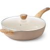 imageSENSARTE Nonstick Frying Pan Skillet with Lid 12 Inch Large Deep Frying Pan 5 Qt Non Stick Saute Pan with Cover Induction Pan Healthy Non Toxic Cooking Pan with Helper Handle PFOA PFOS FreeCeramic Taupe