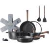 imageSENSARTE Pots and Pans Set Nonstick Cookware Set Kitchen Cooking Set Nonstick Dishwasher ampamp Oven Safe Induction Compatible Free of Intentionally Added PFOAPFOS 13pcs BlackNight Black