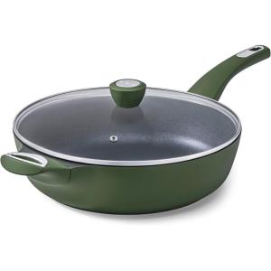 imageSENSARTE 12 Inch Nonstick Deep Frying Pan 5Qt Non Stick Saute Pan with Lid Large Skillet with Helper Handle DiamondampampTitanium Scratch Resistant Induction Compatible PFOA PFOS APEO Free Sage