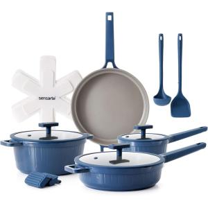 imageSENSARTE Ceramic Cookware Set Nontoxic 14 Pcs Nonstick Pots and Pans Set Dishwasher Safe Induction Cookware Healthy Kitchen Cooking Set PFOAPFASPTFE FreeVelvet Blue