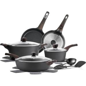 imageSENSARTE Ceramic Cookware Set Pots and Pans Set Non stick 14Piece Induction Cookware Non toxic Healthy Non Stick Kitchen Cooking Set with Frying Pans Set PFAS PTFE PFOA PFOS FreeClassic Black