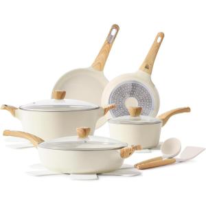 imageSENSARTE Ceramic Cookware Set Pots and Pans Set Non stick 14Piece Induction Cookware Non toxic Healthy Non Stick Kitchen Cooking Set with Frying Pans Set PFAS PTFE PFOA PFOS FreeCeramic White