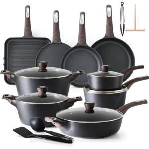 imageSENSARTE Ceramic Cookware Sets Pots and Pans Set Non stick Non toxic Healthy Induction Cookware 26 Pcs Nonstick Kitchen Cooking Set wFrying Pans Set Saucepans SetClassic Black