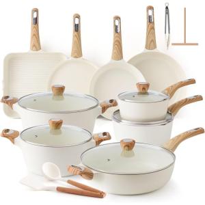 imageSENSARTE Ceramic Cookware Sets Pots and Pans Set Non stick Non toxic Healthy Induction Cookware 26 Pcs Nonstick Kitchen Cooking Set wFrying Pans Set Saucepans SetCeramic White