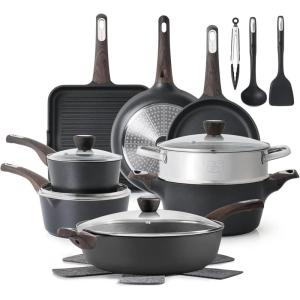 imageSENSARTE Ceramic Cookware Sets Pots and Pans Set Nonstick 20Piece Induction Cookware Nontoxic Healthy Non Stick Kitchen Cooking Set with StayCool Handles PFAS PTFE PFOA PFOS FreeClassic Black