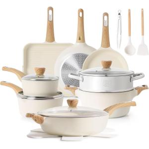 imageSENSARTE Ceramic Cookware Sets Pots and Pans Set Nonstick 20Piece Induction Cookware Nontoxic Healthy Non Stick Kitchen Cooking Set with StayCool Handles PFAS PTFE PFOA PFOS FreeCeramic White