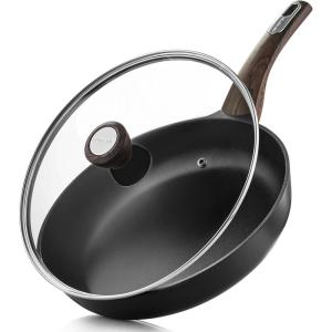 imageSENSARTE Ceramic Nonstick Frying Pan Skillet with Lid 8inch Non Stick Pan Omelet Pans Nontoxic Healthy Kitchen Cooking Chefs Pan Free of Intentionally Added PFASPTFE Induction Compatible TaupeDark Black