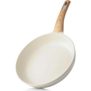 imageSENSARTE Ceramic Nonstick Frying Pan Small Skillet 8Inch Non Stick Omelette Pans Nontoxic Healthy Kitchen Cooking Chefs Pan Free of Intentionally Added PFOAPFASPTFE Induction Compatible TaupeCeramic White