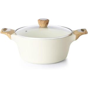 imageSENSARTE Ceramic Nonstick Stock Pot with Lid 264566 QT Soup Pot Casserole Pot Nontoxic Healthy Pasta Pot Large Cooking Pot Stew Pot Induction Compatible PFOA PFAS PTFE Free WhiteCeramic White