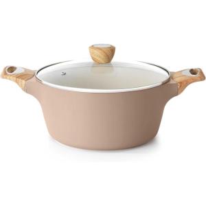 imageSENSARTE Ceramic Nonstick Stock Pot with Lid 264566 QT Soup Pot Casserole Pot Nontoxic Healthy Pasta Pot Large Cooking Pot Stew Pot Induction Compatible PFOA PFAS PTFE Free WhiteCeramic Taupe