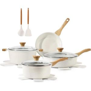 imageSENSARTE Nonstick Ceramic Cookware Set 13Piece Healthy Pots and Pans Set Nontoxic Kitchen Cooking Set with StayCool Handles Silicone Tools and Pot Protectors PFAS and PFOA FreeWhite