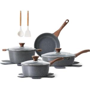 imageSENSARTE Nonstick Ceramic Cookware Set 13Piece Healthy Pots and Pans Set Nontoxic Kitchen Cooking Set with StayCool Handles Silicone Tools and Pot Protectors PFAS and PFOA FreeGray