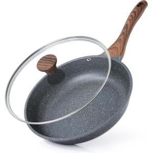 imageSENSARTE Nonstick Ceramic Frying Pan with Lid 8951011125 Inch Omelet Pan Skillet Free of Intentionally Added PFASPTFE Nontoxic Chefs Pan Induction Compatible Pan Heat Resistant HandleGray Granite