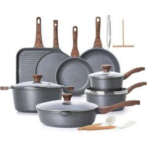 imageSENSARTE Nonstick Cookware Set 23Piece Non Stick Pots and Pans Set with Swiss Granite Coating Healthy Kitchen Cooking Set StayCool HandlesGray