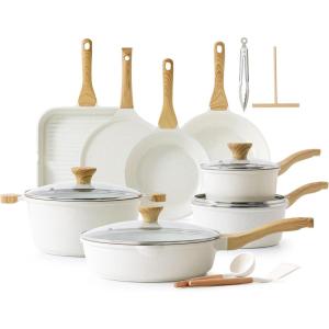 imageSENSARTE Nonstick Cookware Set 23Piece Non Stick Pots and Pans Set with Swiss Granite Coating Healthy Kitchen Cooking Set StayCool HandlesWhite