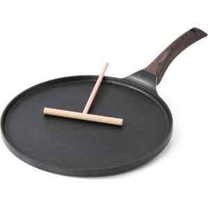 imageSENSARTE Nonstick Crepe Pan Swiss Granite Coating Dosa Pan Pancake Flat Skillet Tawa Griddle 10Inch with StayCool Handle Induction CompatibleBlack