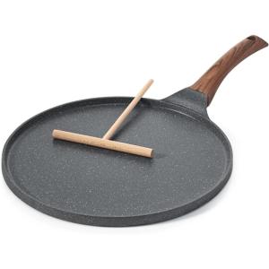 imageSENSARTE Nonstick Crepe Pan Swiss Granite Coating Dosa Pan Pancake Flat Skillet Tawa Griddle 10Inch with StayCool Handle Induction CompatibleGray