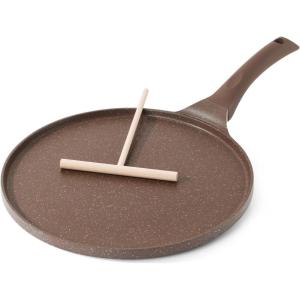 imageSENSARTE Nonstick Crepe Pan Swiss Granite Coating Dosa Pan Pancake Flat Skillet Tawa Griddle 10Inch with StayCool Handle Induction CompatibleToffee Brown