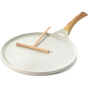 imageSENSARTE Nonstick Crepe Pan Swiss Granite Coating Dosa Pan Pancake Flat Skillet Tawa Griddle 10Inch with StayCool Handle Induction CompatibleWhite