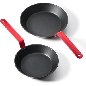 imageSENSARTE Nonstick Frying Pan Set 2Piece Oven Safe Skillets with Swiss Coating Induction Compatible Chef Pan Set Dishwasher Safe Cooking Pans PFOA PFOS Free 8 and 10 InchRed