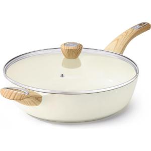 imageSENSARTE Nonstick Frying Pan Skillet with Lid 12 Inch Large Deep Frying Pan 5 Qt Non Stick Saute Pan with Cover Induction Pan Healthy Non Toxic Cooking Pan with Helper Handle PFOA PFOS FreeCeramic White