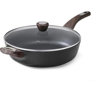 imageSENSARTE Nonstick Frying Pan Skillet with Lid 12 Inch Large Deep Frying Pan 5 Qt Non Stick Saute Pan with Cover Induction Pan Healthy Non Toxic Cooking Pan with Helper Handle PFOA PFOS FreeClassic Black